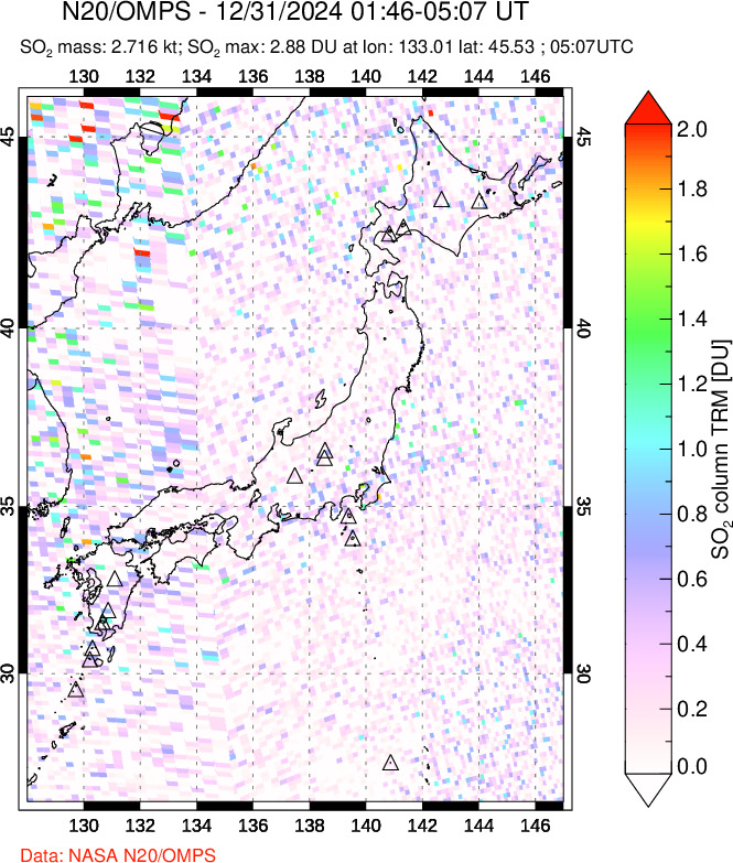 A sulfur dioxide image over Japan on Dec 31, 2024.