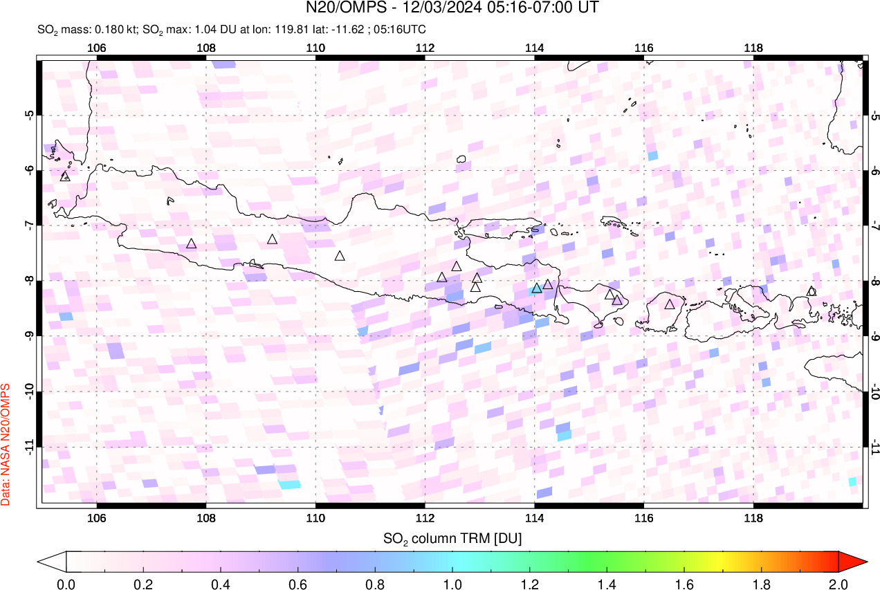 A sulfur dioxide image over Java, Indonesia on Dec 03, 2024.