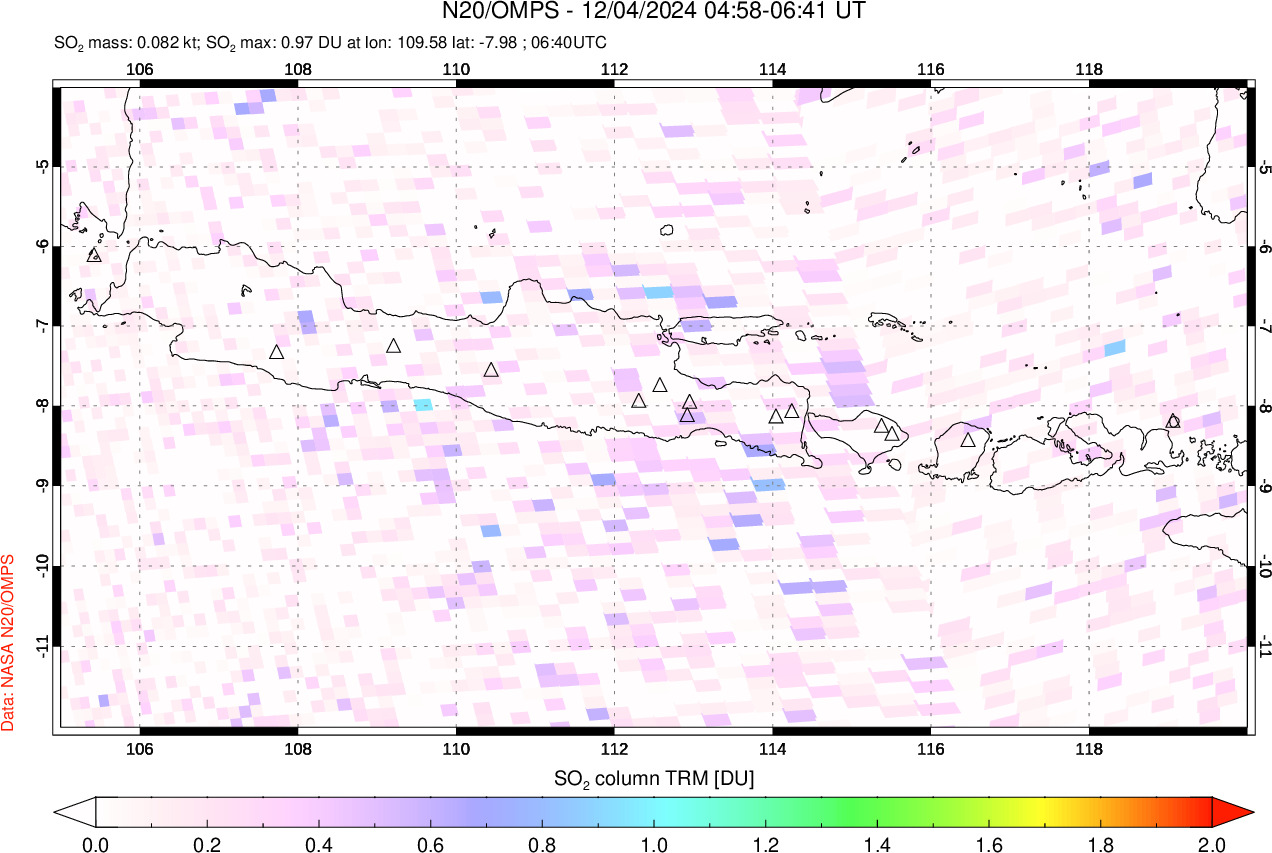 A sulfur dioxide image over Java, Indonesia on Dec 04, 2024.