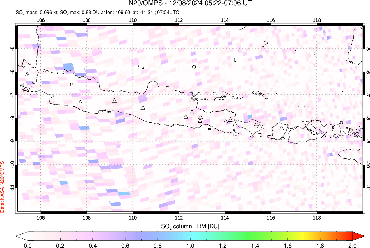A sulfur dioxide image over Java, Indonesia on Dec 08, 2024.