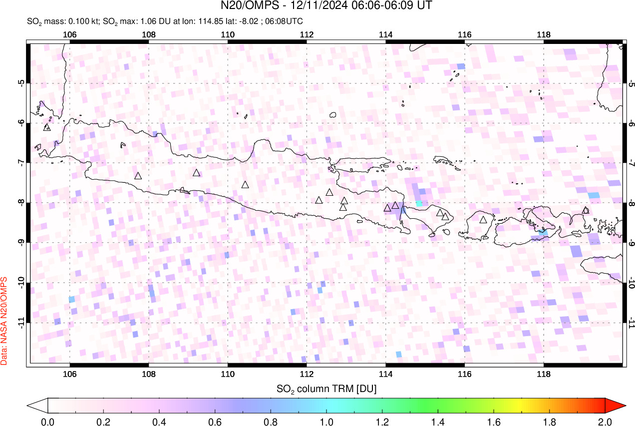 A sulfur dioxide image over Java, Indonesia on Dec 11, 2024.