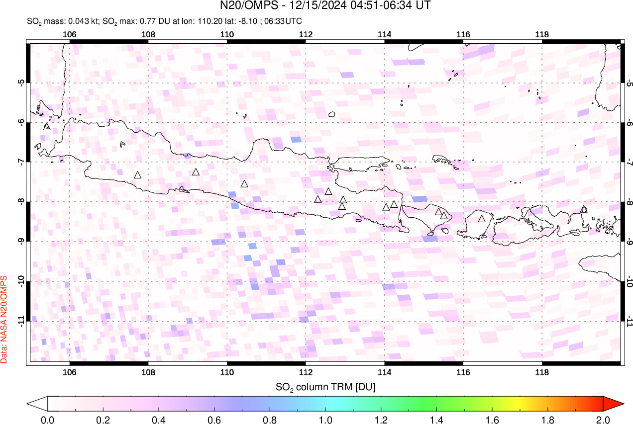 A sulfur dioxide image over Java, Indonesia on Dec 15, 2024.