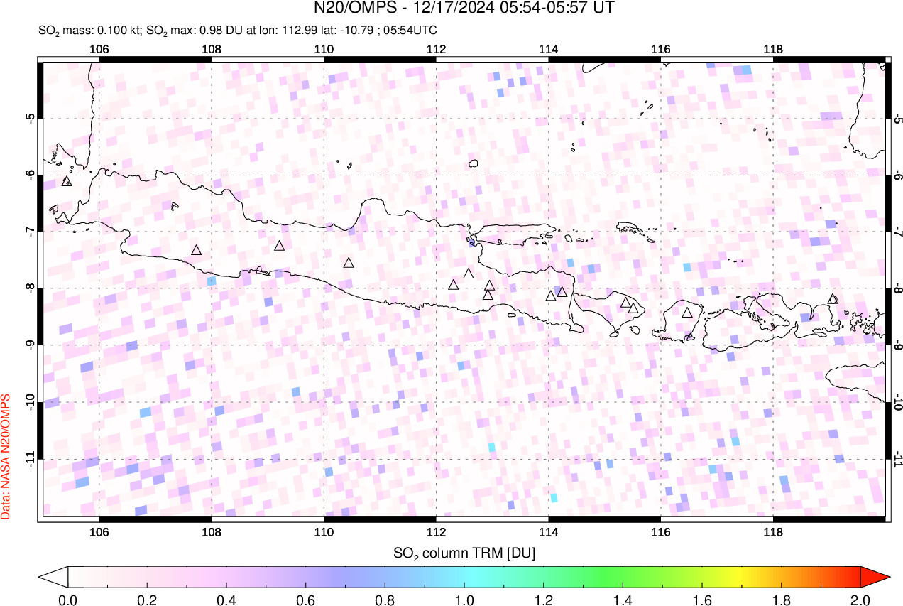 A sulfur dioxide image over Java, Indonesia on Dec 17, 2024.