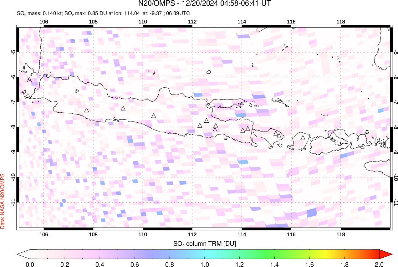 A sulfur dioxide image over Java, Indonesia on Dec 20, 2024.