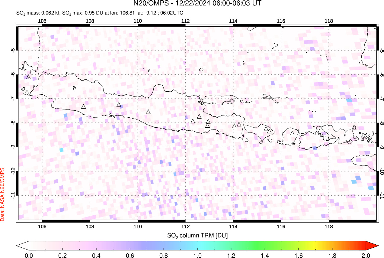A sulfur dioxide image over Java, Indonesia on Dec 22, 2024.