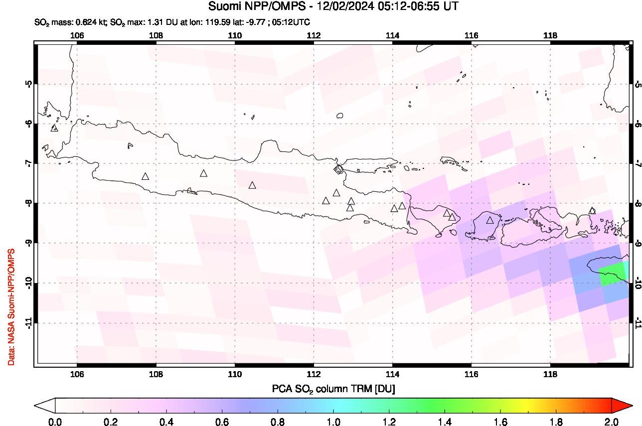 A sulfur dioxide image over Java, Indonesia on Dec 02, 2024.