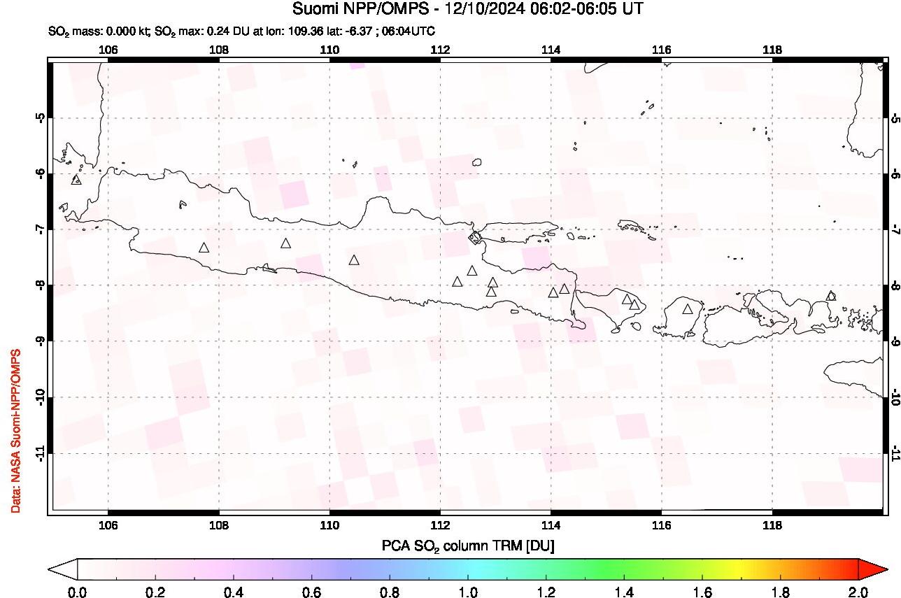 A sulfur dioxide image over Java, Indonesia on Dec 10, 2024.