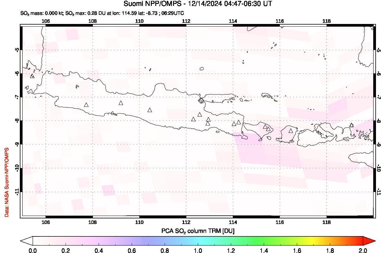 A sulfur dioxide image over Java, Indonesia on Dec 14, 2024.