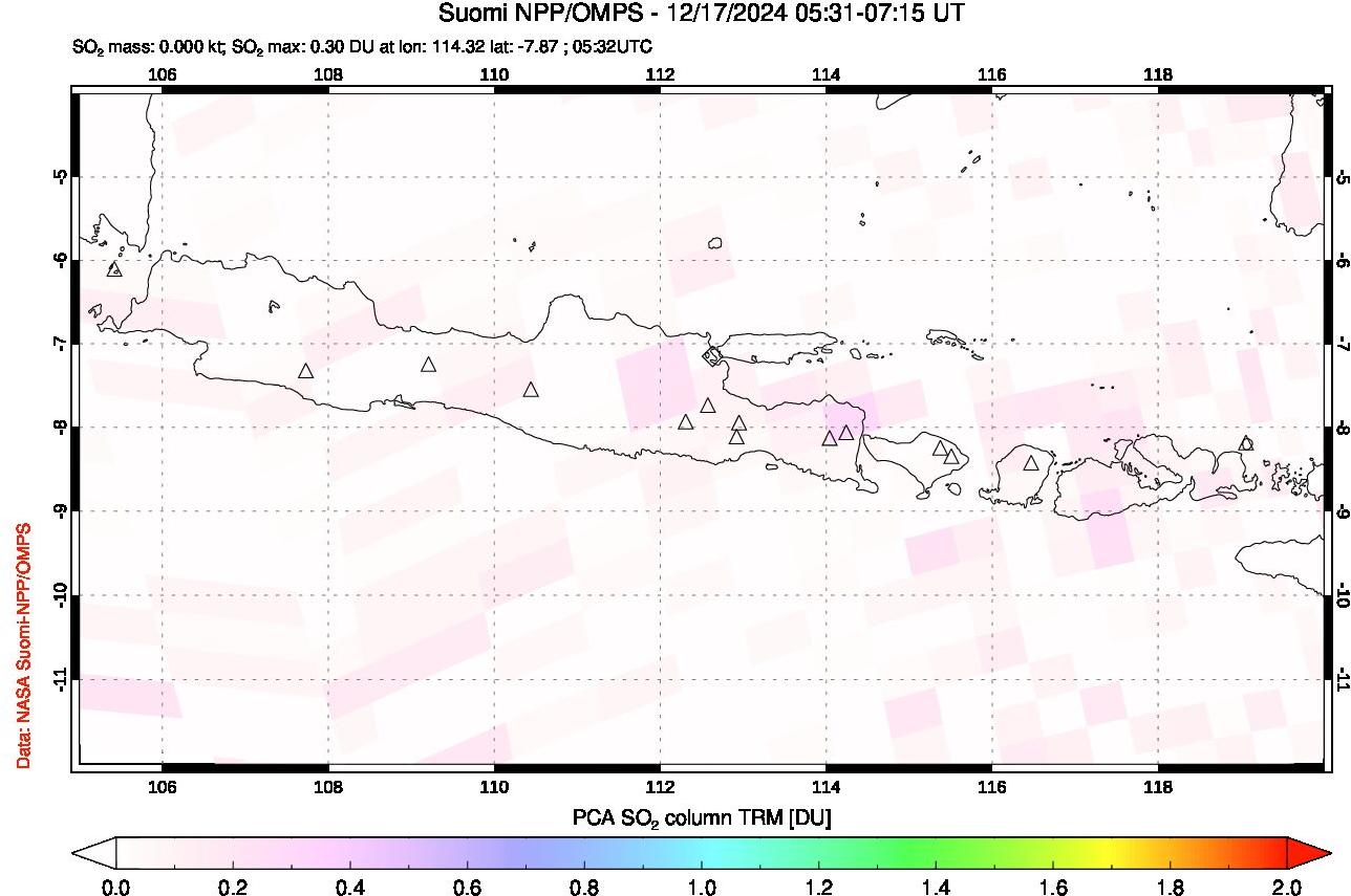 A sulfur dioxide image over Java, Indonesia on Dec 17, 2024.