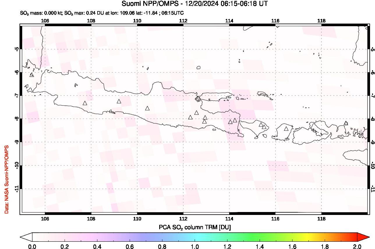 A sulfur dioxide image over Java, Indonesia on Dec 20, 2024.