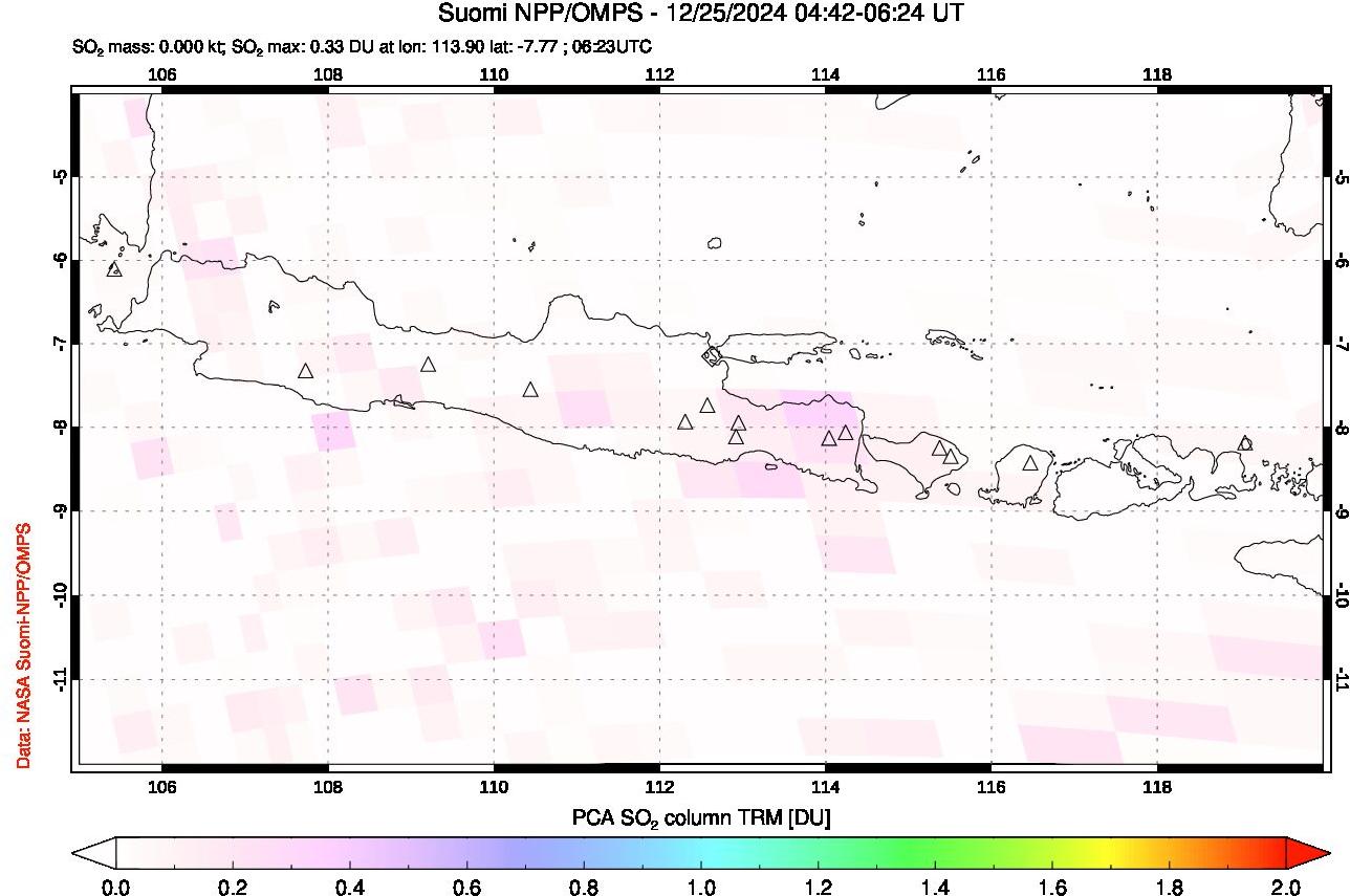 A sulfur dioxide image over Java, Indonesia on Dec 25, 2024.