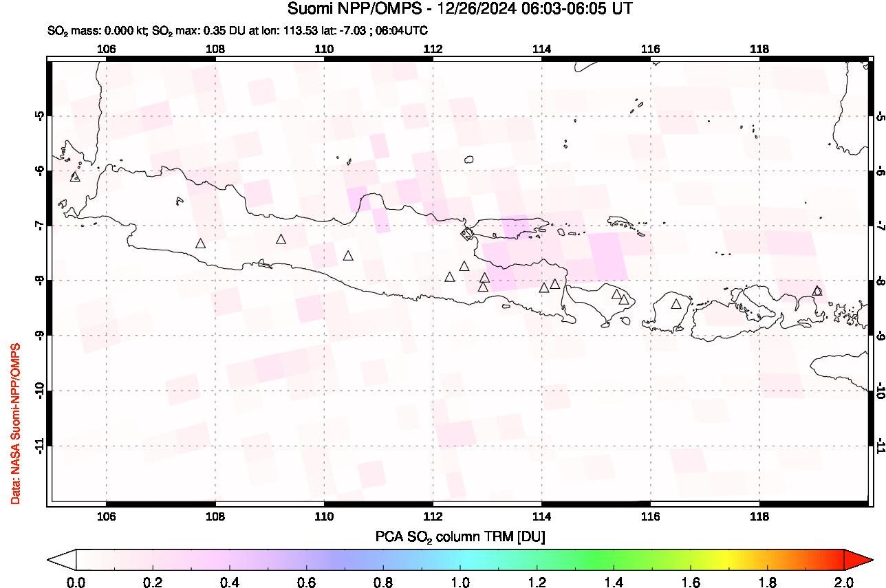 A sulfur dioxide image over Java, Indonesia on Dec 26, 2024.