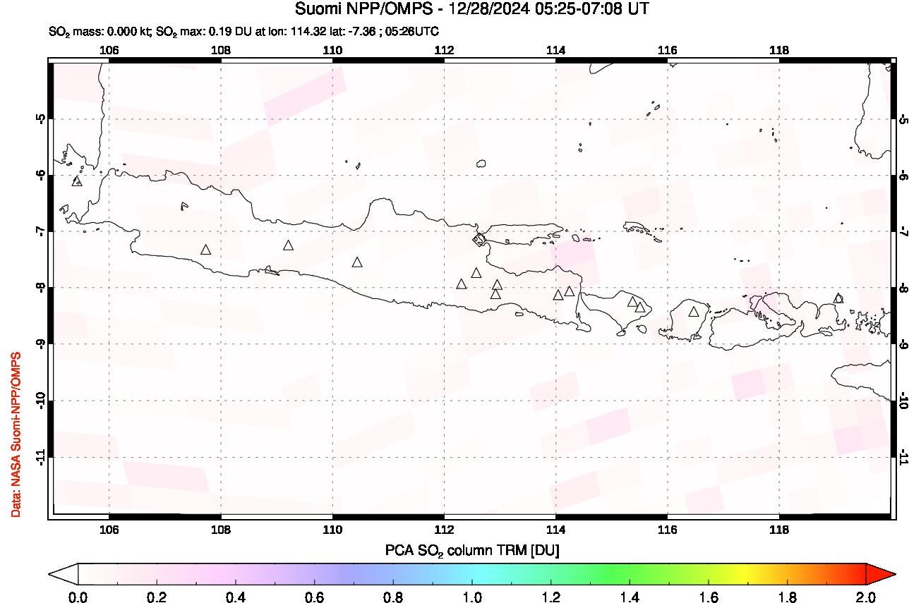 A sulfur dioxide image over Java, Indonesia on Dec 28, 2024.