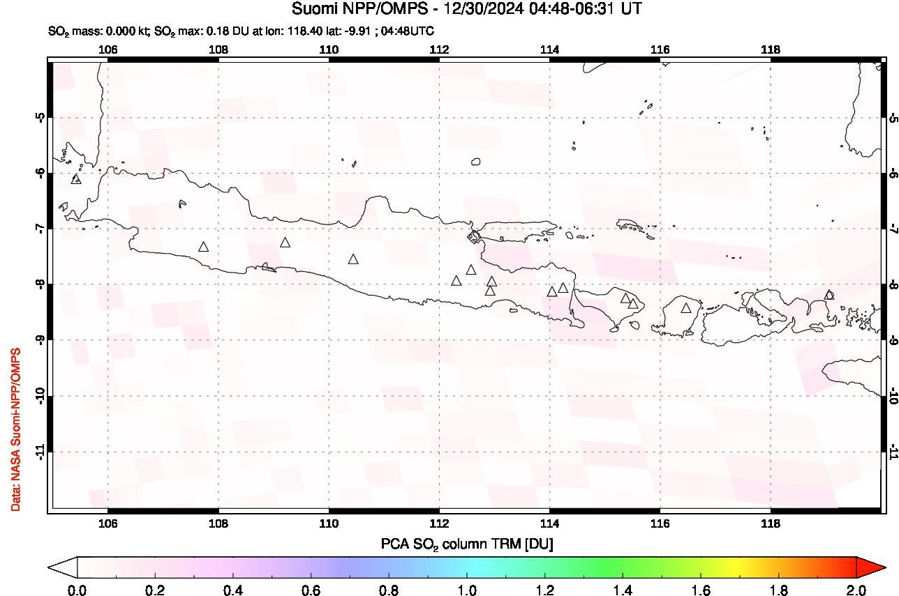 A sulfur dioxide image over Java, Indonesia on Dec 30, 2024.