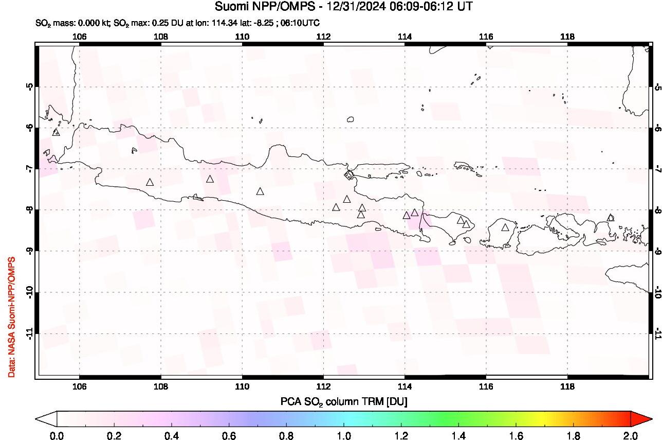 A sulfur dioxide image over Java, Indonesia on Dec 31, 2024.