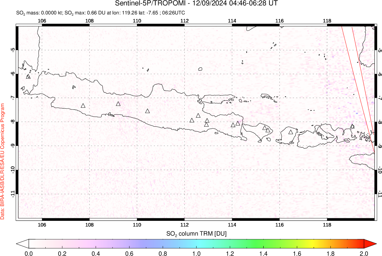 A sulfur dioxide image over Java, Indonesia on Dec 09, 2024.