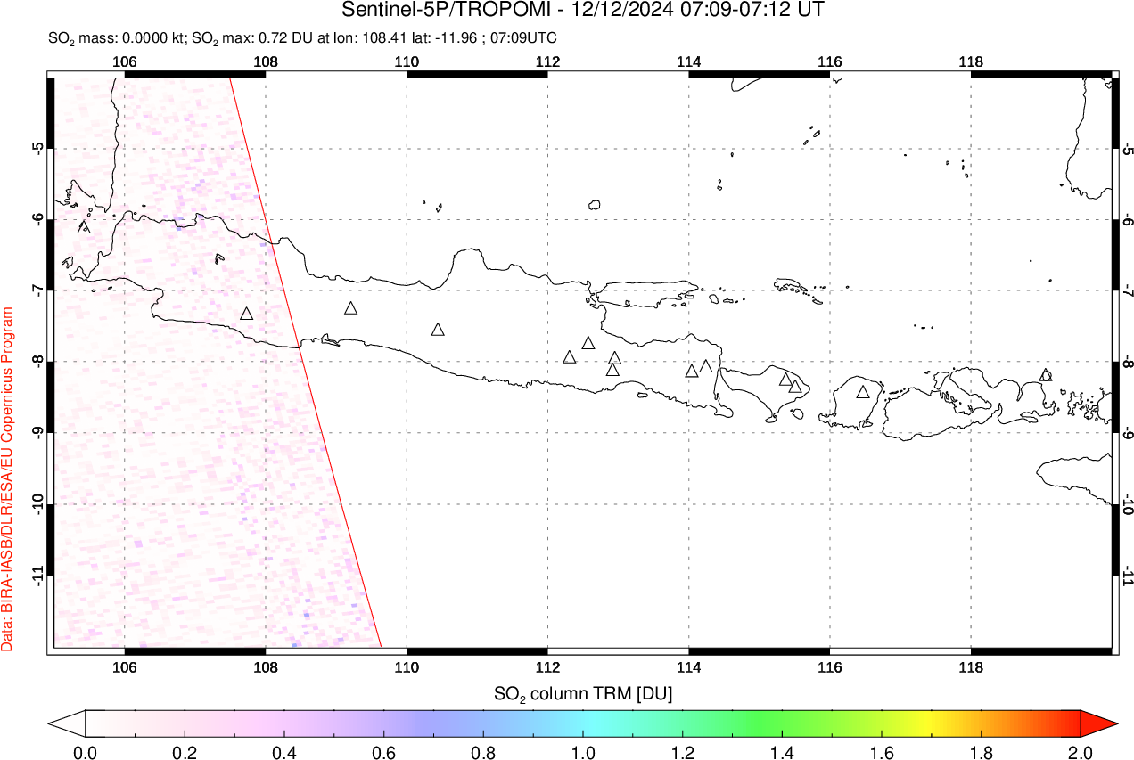 A sulfur dioxide image over Java, Indonesia on Dec 12, 2024.