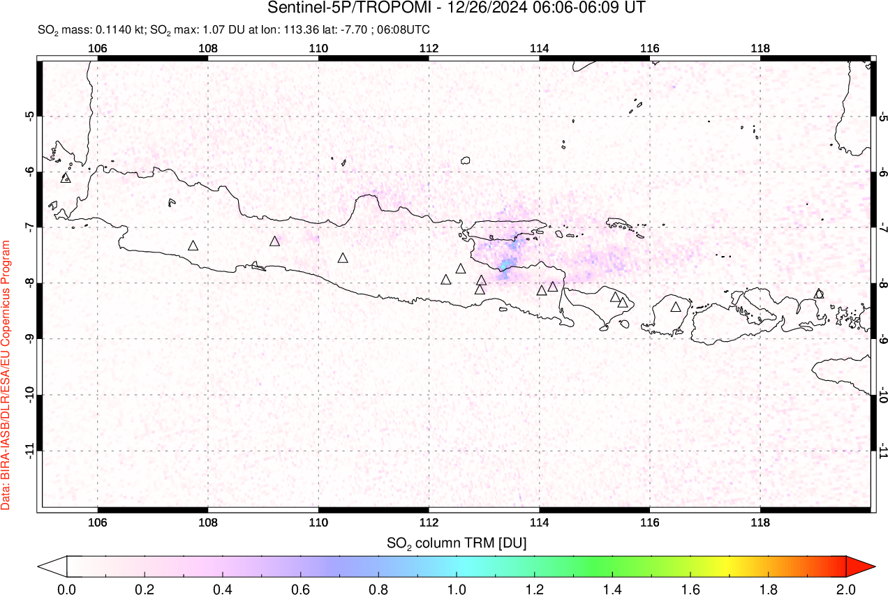 A sulfur dioxide image over Java, Indonesia on Dec 26, 2024.