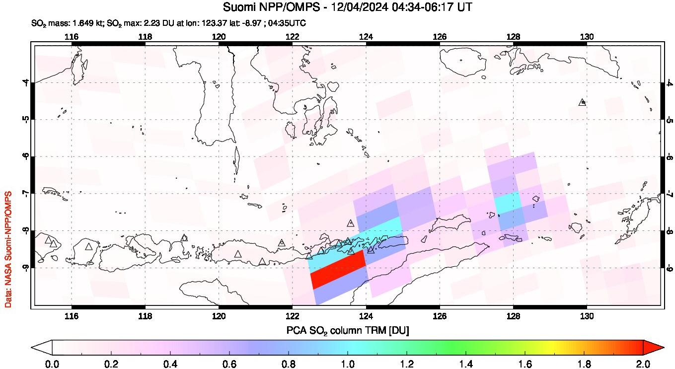 A sulfur dioxide image over Lesser Sunda Islands, Indonesia on Dec 04, 2024.