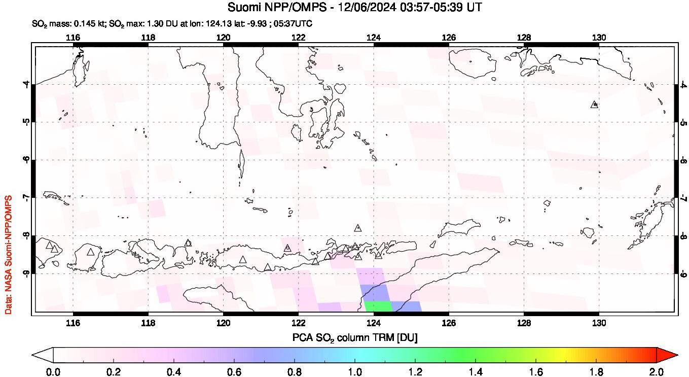 A sulfur dioxide image over Lesser Sunda Islands, Indonesia on Dec 06, 2024.