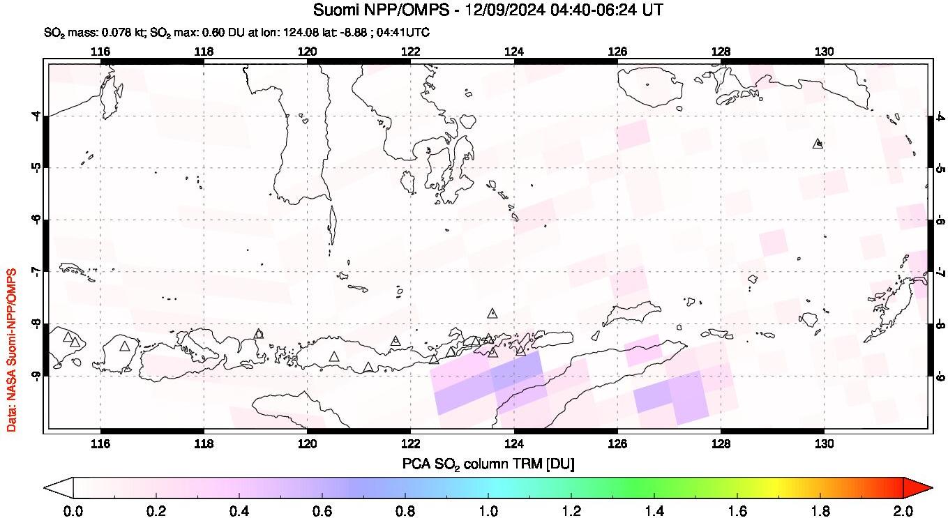 A sulfur dioxide image over Lesser Sunda Islands, Indonesia on Dec 09, 2024.