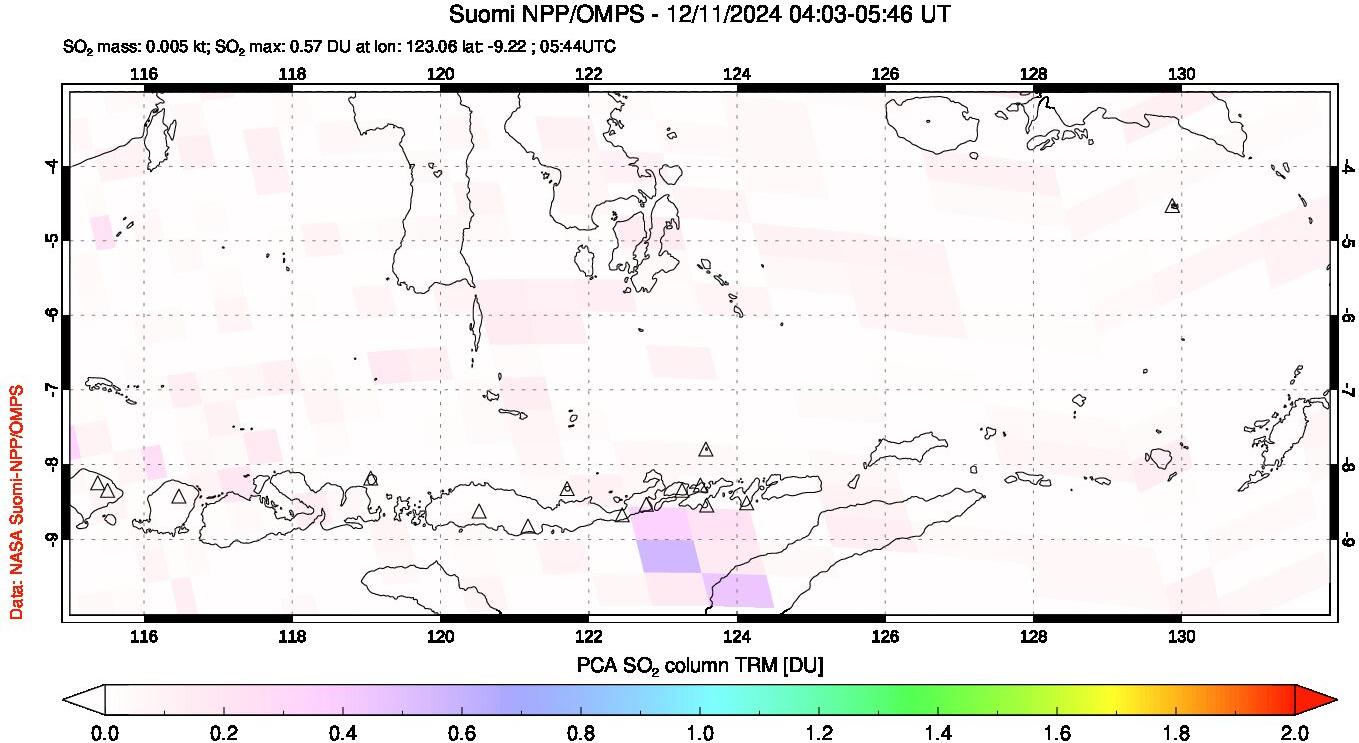 A sulfur dioxide image over Lesser Sunda Islands, Indonesia on Dec 11, 2024.