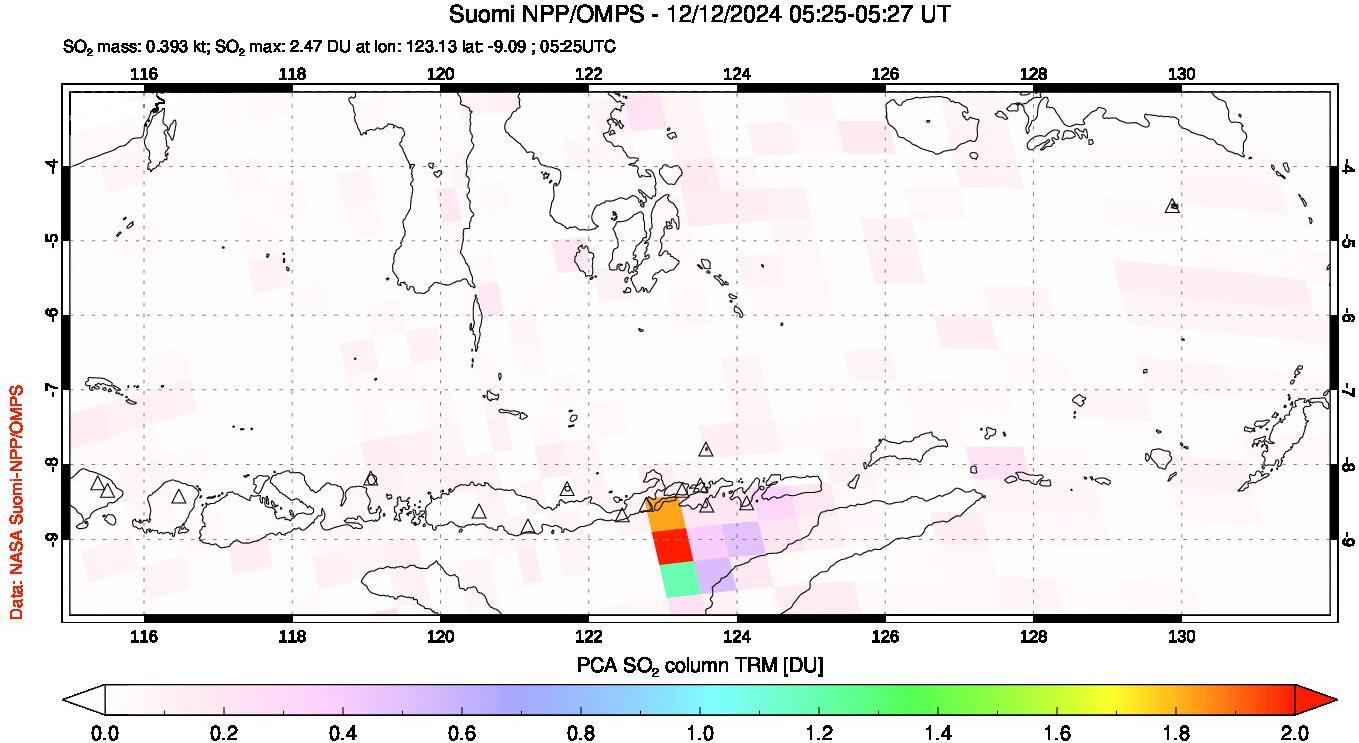 A sulfur dioxide image over Lesser Sunda Islands, Indonesia on Dec 12, 2024.