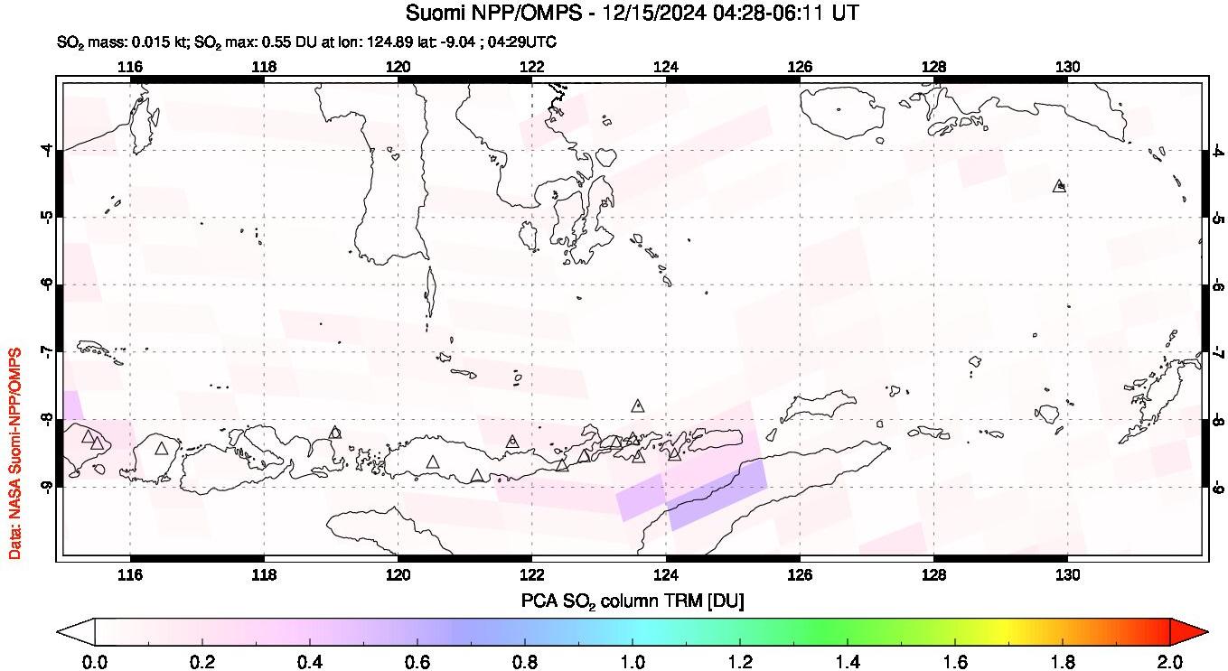 A sulfur dioxide image over Lesser Sunda Islands, Indonesia on Dec 15, 2024.