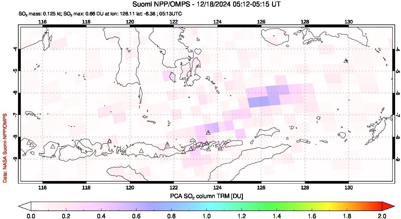 A sulfur dioxide image over Lesser Sunda Islands, Indonesia on Dec 18, 2024.