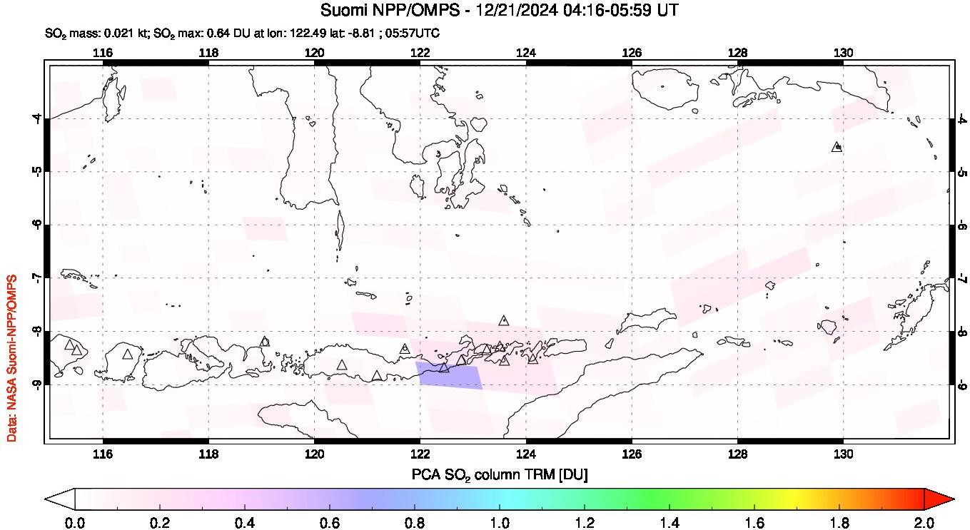 A sulfur dioxide image over Lesser Sunda Islands, Indonesia on Dec 21, 2024.