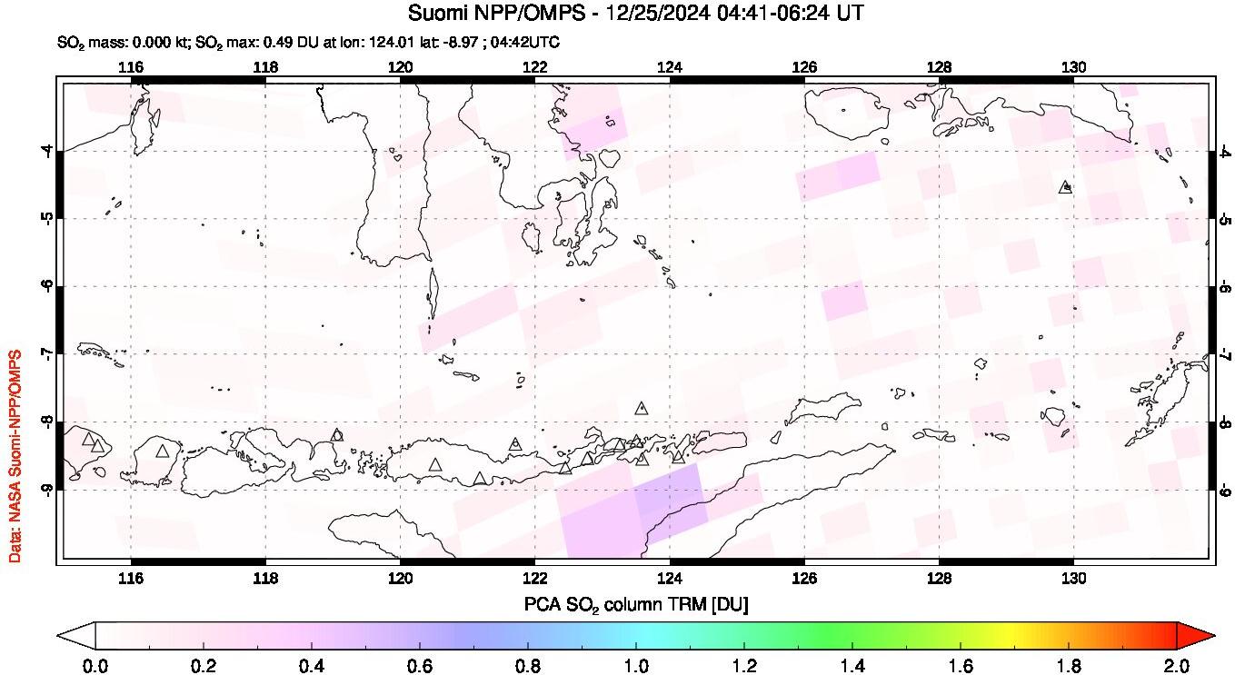 A sulfur dioxide image over Lesser Sunda Islands, Indonesia on Dec 25, 2024.