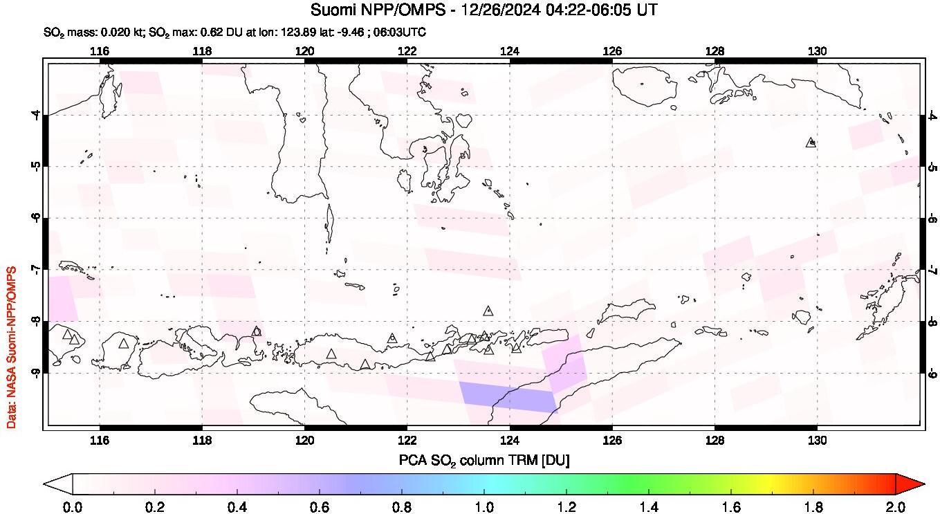 A sulfur dioxide image over Lesser Sunda Islands, Indonesia on Dec 26, 2024.