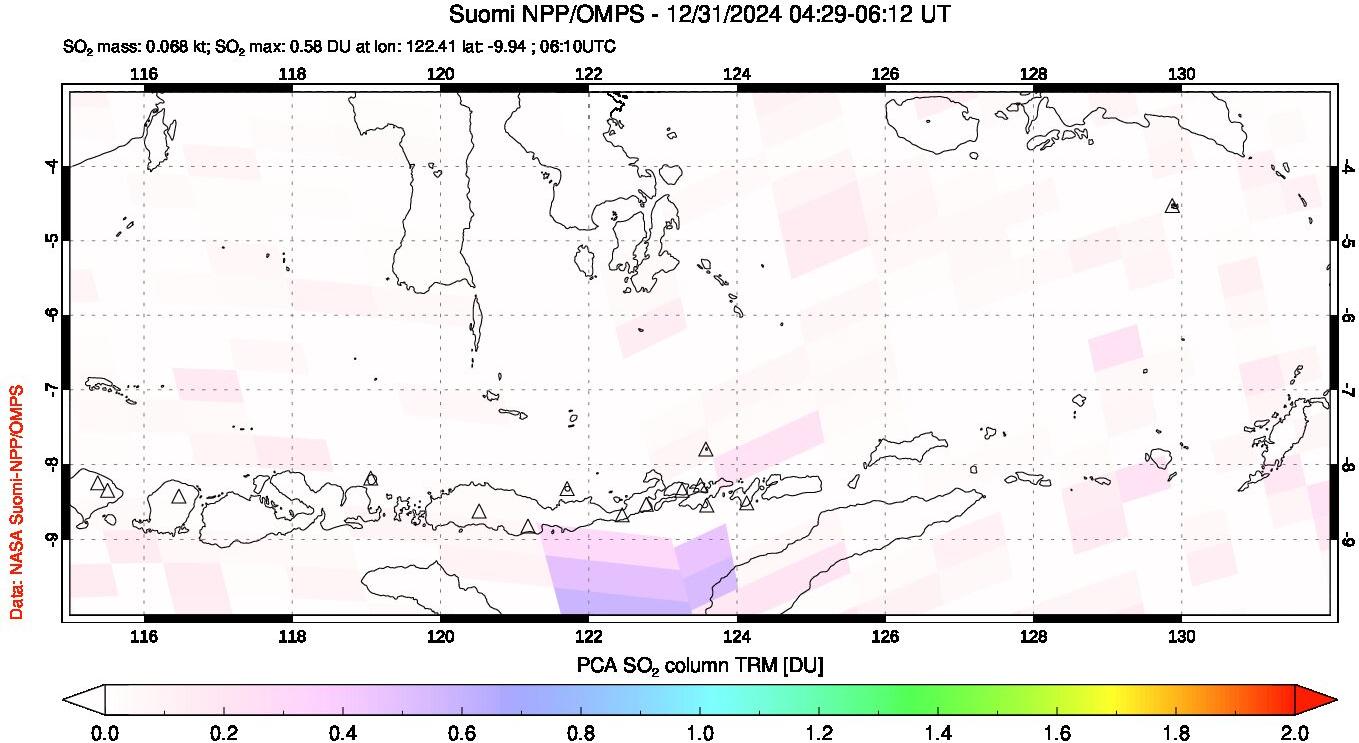 A sulfur dioxide image over Lesser Sunda Islands, Indonesia on Dec 31, 2024.