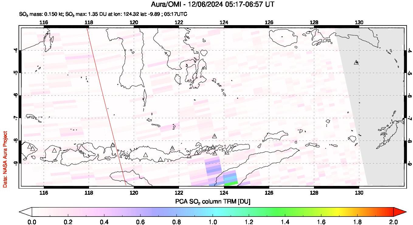 A sulfur dioxide image over Lesser Sunda Islands, Indonesia on Dec 06, 2024.