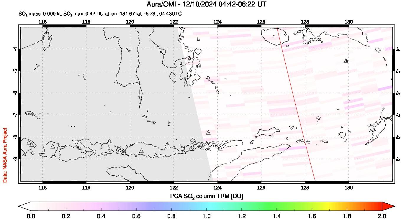 A sulfur dioxide image over Lesser Sunda Islands, Indonesia on Dec 10, 2024.