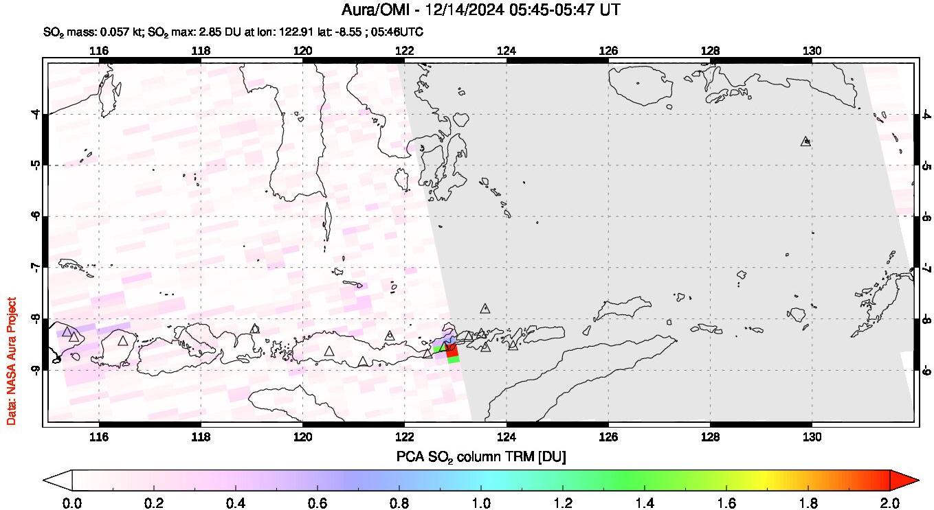 A sulfur dioxide image over Lesser Sunda Islands, Indonesia on Dec 14, 2024.