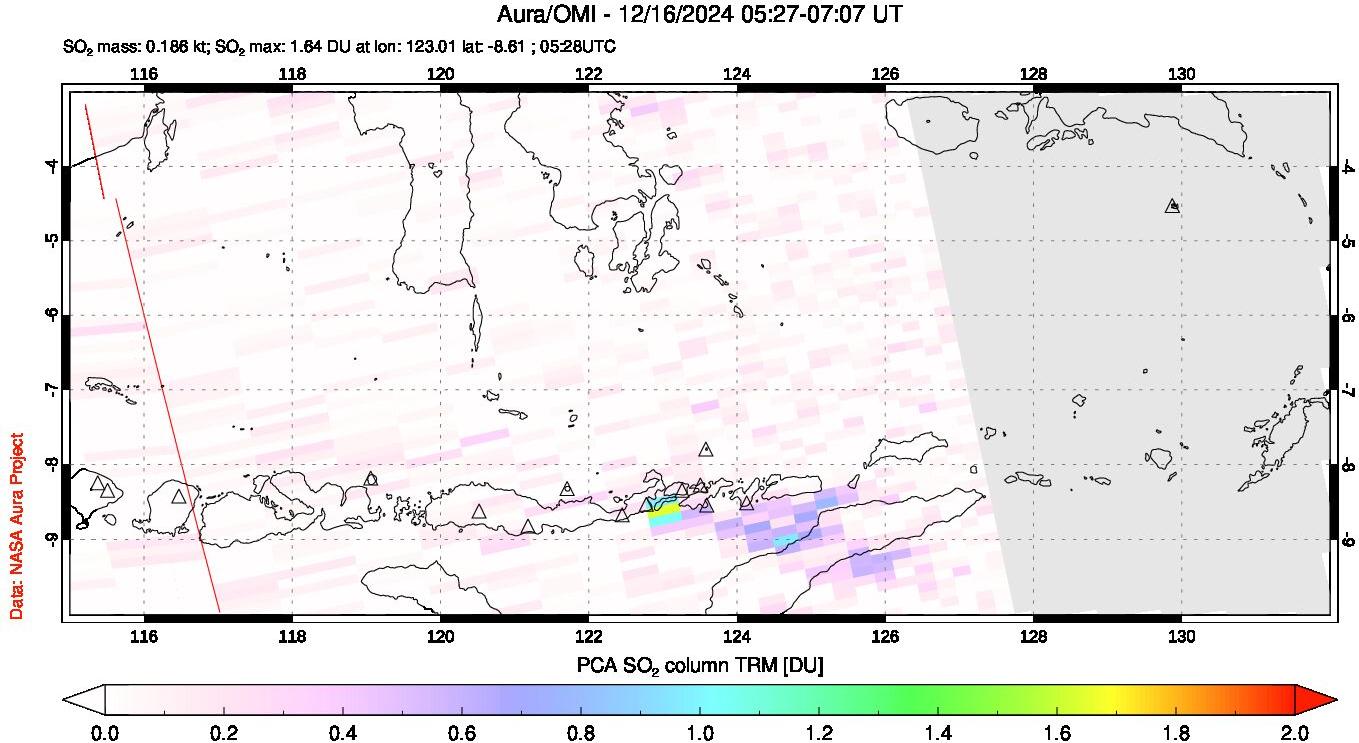 A sulfur dioxide image over Lesser Sunda Islands, Indonesia on Dec 16, 2024.