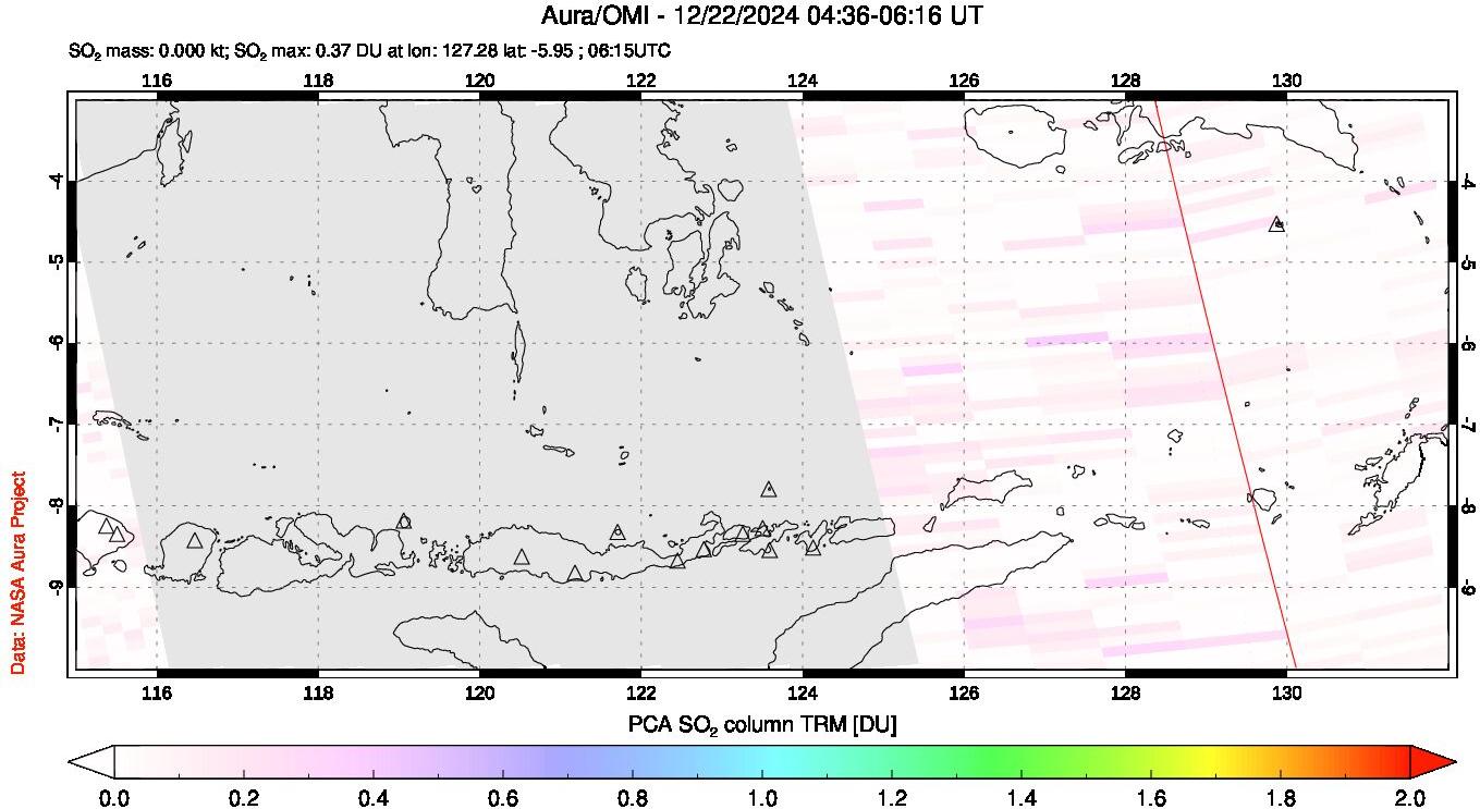 A sulfur dioxide image over Lesser Sunda Islands, Indonesia on Dec 22, 2024.