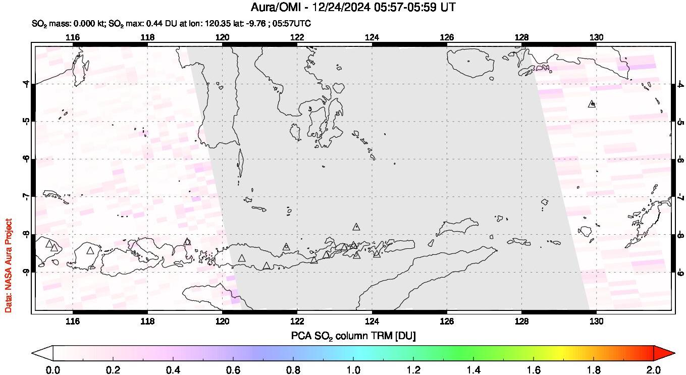 A sulfur dioxide image over Lesser Sunda Islands, Indonesia on Dec 24, 2024.