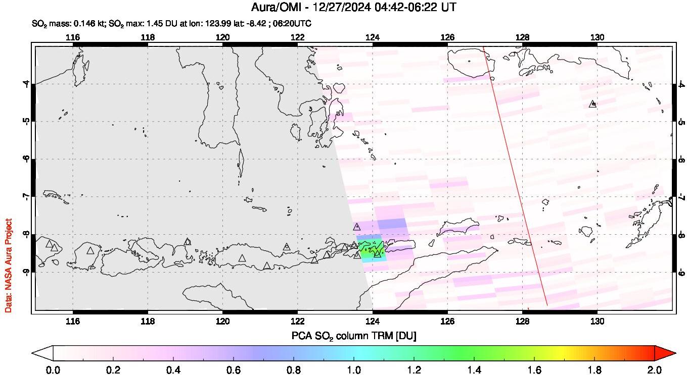 A sulfur dioxide image over Lesser Sunda Islands, Indonesia on Dec 27, 2024.