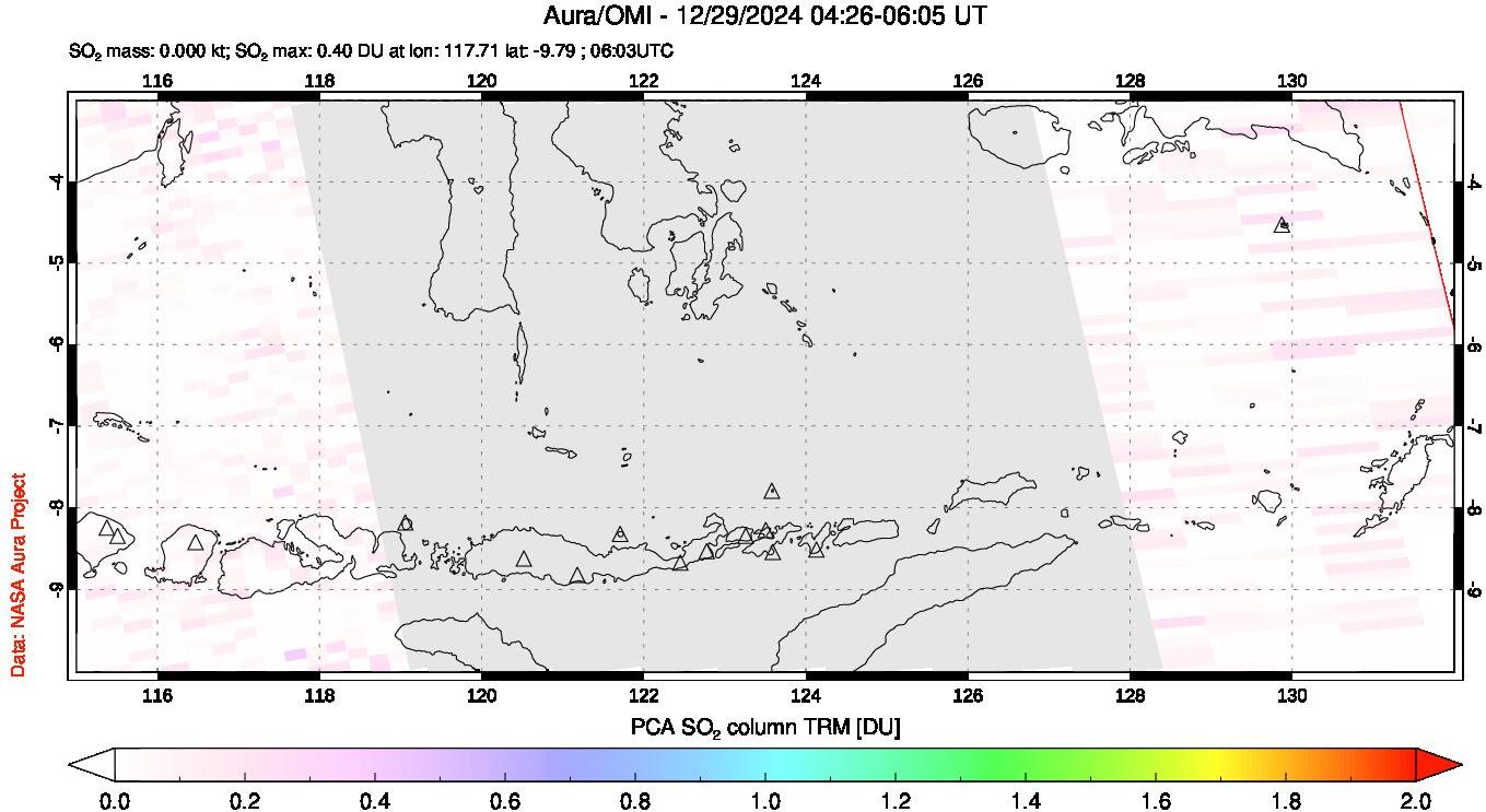 A sulfur dioxide image over Lesser Sunda Islands, Indonesia on Dec 29, 2024.