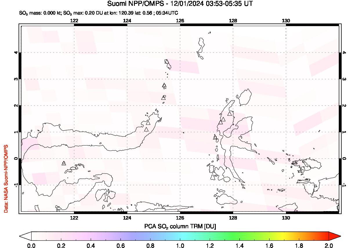 A sulfur dioxide image over Northern Sulawesi & Halmahera, Indonesia on Dec 01, 2024.