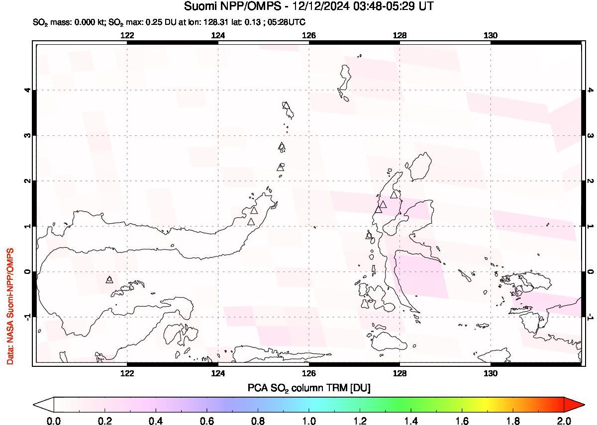 A sulfur dioxide image over Northern Sulawesi & Halmahera, Indonesia on Dec 12, 2024.