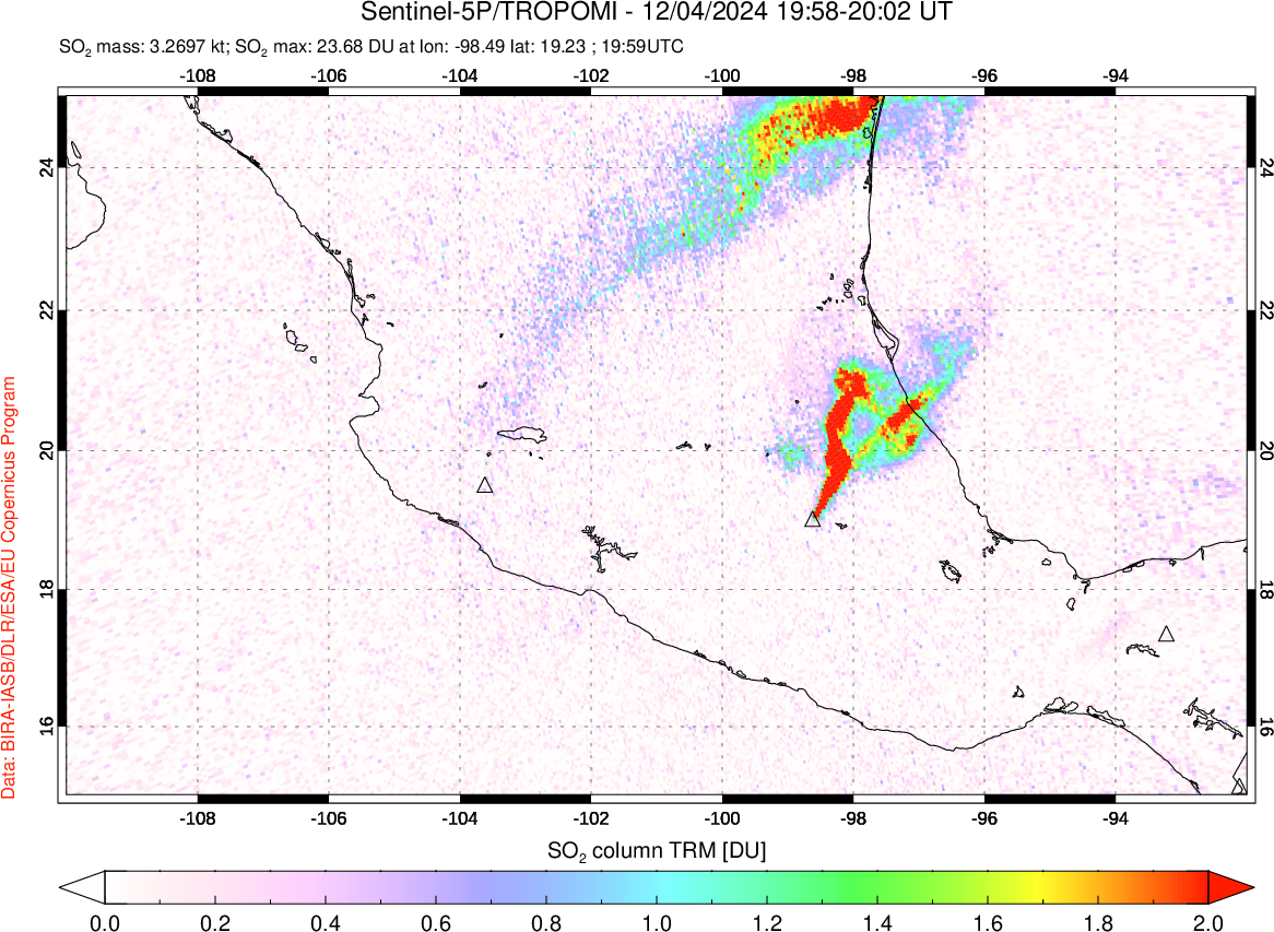 A sulfur dioxide image over Mexico on Dec 04, 2024.