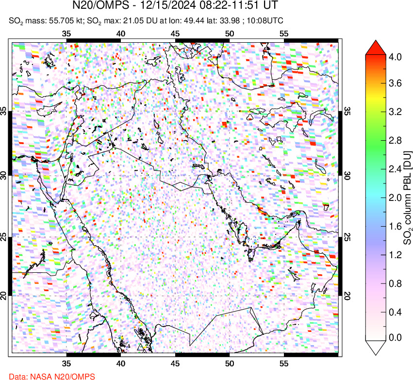 A sulfur dioxide image over Middle East on Dec 15, 2024.