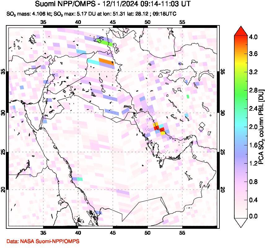 A sulfur dioxide image over Middle East on Dec 11, 2024.