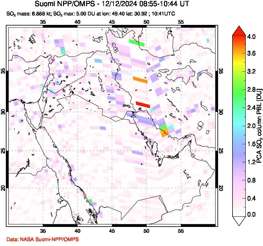 A sulfur dioxide image over Middle East on Dec 12, 2024.