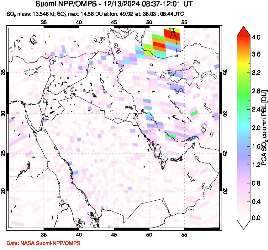 A sulfur dioxide image over Middle East on Dec 13, 2024.