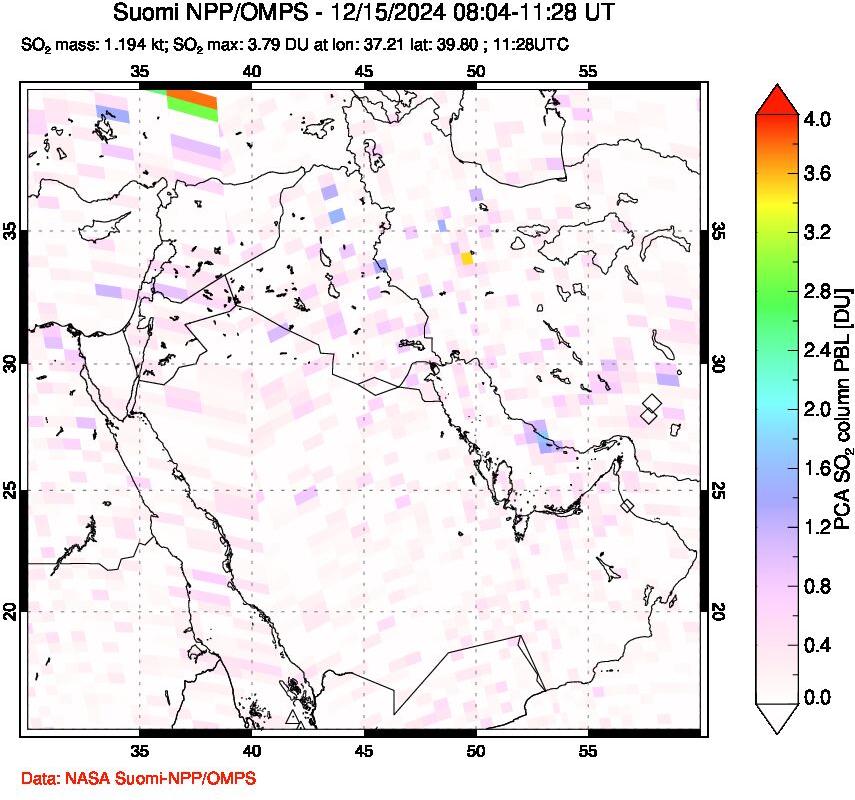 A sulfur dioxide image over Middle East on Dec 15, 2024.