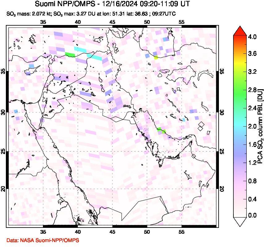 A sulfur dioxide image over Middle East on Dec 16, 2024.